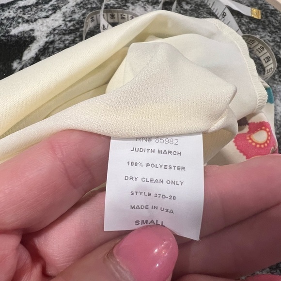 JUDITH MARCH sleeveless mini silk colorful folk print dress with jabot - Picture 12 of 13